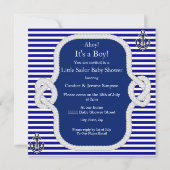 Baby Shower Zeeman Blauw Gestreepte Bruine Haarkle Kaart (Achterkant)