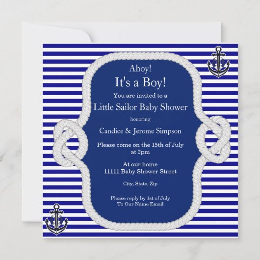 Baby Shower Zeeman Blauw Gestreepte Bruine Haarkle Kaart (Achterkant)