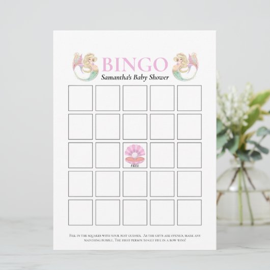 Baby shower Zeemeermin Moeder Roze Wit Bingo Game Kaart (Staand voorkant)