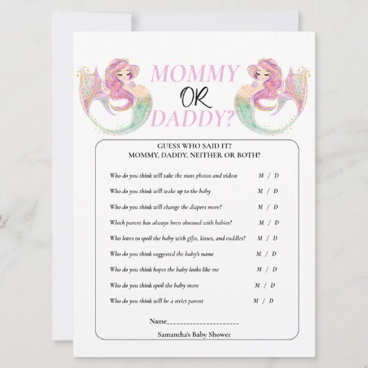 Baby Shower Zeemeermin Onder de zee. Meisje Kaart (Voorkant)