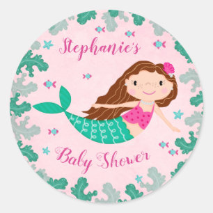 baby shower Zeemeermin onder Zee roze Ronde Sticker