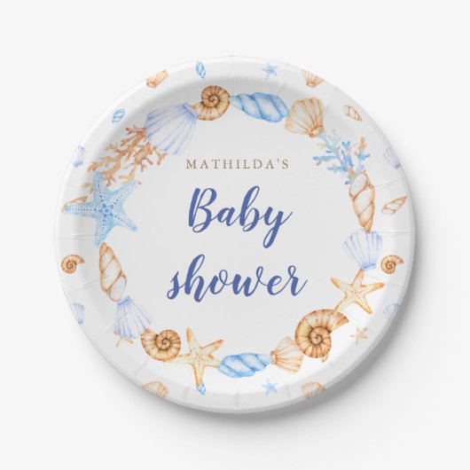 baby shower zeeschelpen papieren bordje (Voorkant)