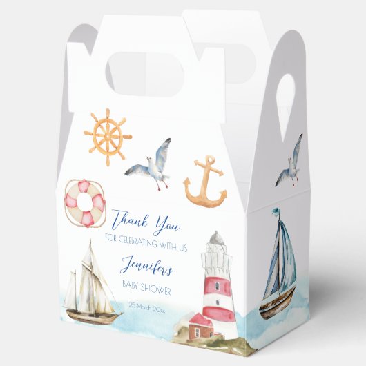 Baby shower zeezeilthema bedankdoosjes (Geopend)