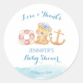 Baby shower zeezeilzeilzeiltijger ronde sticker