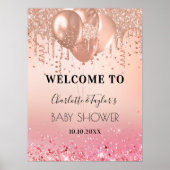 Baby shower zegelbaar roos goud glitter welkom poster (Voorkant)