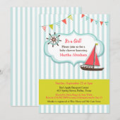 Baby shower Zeilboot Baby Girl Invitation Kaart (Voorkant / Achterkant)