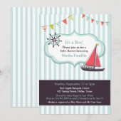 Baby shower Zeilboot Jongensuitnodiging Kaart (Voorkant / Achterkant)