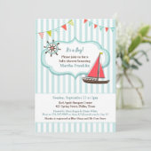 Baby shower Zeilboot Jongensuitnodiging Kaart (Staand voorkant)