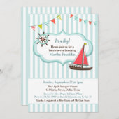 Baby shower Zeilboot Jongensuitnodiging Kaart (Voorkant / Achterkant)