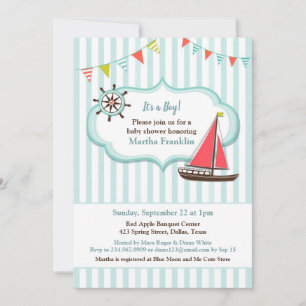 Baby shower Zeilboot Jongensuitnodiging Kaart