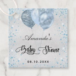 Baby shower zilver blauwe glitters ballonnen dank  bedankjes labels