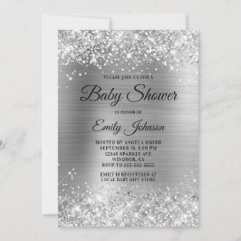 Baby Shower Zilver Glitterende Folie Fancy Script Kaart