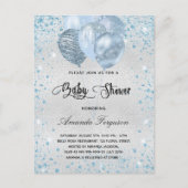 Baby shower zilverblauw glitterstof briefkaart (Voorkant)