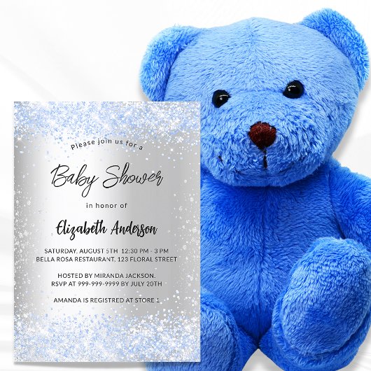 Baby shower zilverblauw kaart