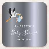 Baby shower zilverblauw kartonnen onderzetters (Voorkant)