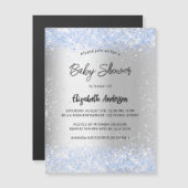 Baby shower zilverblauw magnetische uitnodiging (Voorkant / Achterkant)