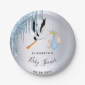 Baby shower zilverblauw papieren bordje (Voorkant)