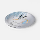 Baby shower zilverblauw papieren bordje (Gekanteld)