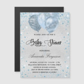 Baby shower zilverblauwe ballons-uitnodigingsmagne (Voorkant / Achterkant)