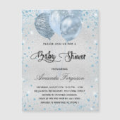Baby shower zilverblauwe ballons-uitnodigingsmagne (Voorkant)