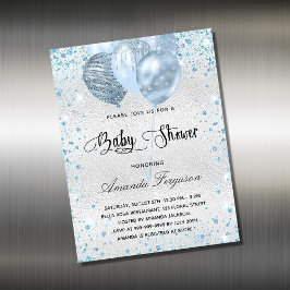 Baby shower zilverblauwe ballons-uitnodigingsmagne