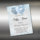 Baby shower zilverblauwe ballons-uitnodigingsmagne