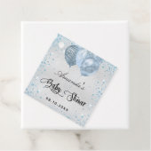 Baby shower zilverblauwe glitterballonnen bedankt bedankjes labels (In situ)