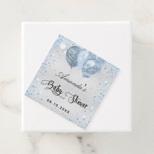 Baby shower zilverblauwe glitterballonnen bedankt bedankjes labels (In situ)