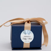 Baby shower zilverblauwe jongensballonnen ronde sticker