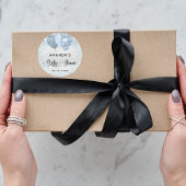 Baby shower zilverblauwe jongensballonnen ronde sticker