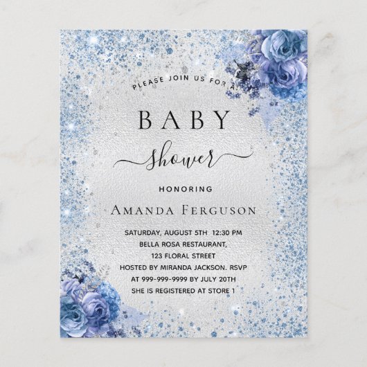 Baby shower zilveren floranje uitnodiging voor beg flyer (Voorkant)