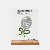 Baby shower Zilveren Gele Groene Rammelaar Acryl Bord (Voorkant)