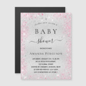 Baby shower zilveren glitter roze magneet (Voorkant / Achterkant)