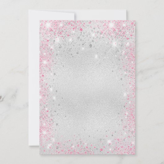 Baby shower zilveren glitter roze meisje luxe kaart (Achterkant)