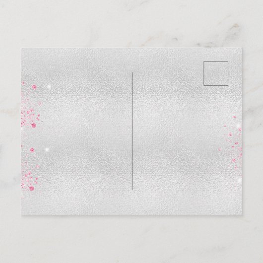 Baby shower zilveren glitter roze roze uitnodiging briefkaart (Achterkant)