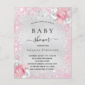 Baby shower zilveren glitter roze uitnodiging (Voorkant)