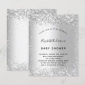 Baby shower zilveren glitter uitnodiging (Voorkant / Achterkant)