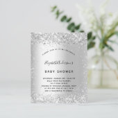 Baby shower zilveren glitter uitnodiging (Staand voorkant)