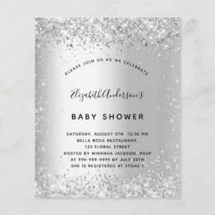 Baby shower zilveren glitter uitnodiging