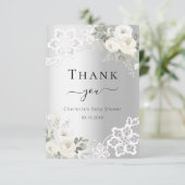 Baby shower zilveren kant bloemenbedankkaart bedankkaart (Staand voorkant)