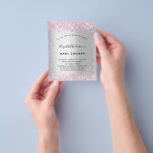 Baby shower zilveren roze meisje budgetuitnodiging flyer (Hand)
