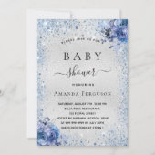 Baby shower zilverglitter blauw kaart (Voorkant)