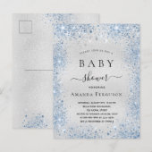 Baby shower zilverglitter-blauw uitnodiging briefkaart (Voorkant / Achterkant)
