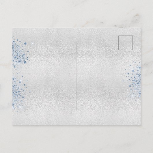 Baby shower zilverglitter-blauw uitnodiging briefkaart (Achterkant)