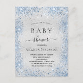 Baby shower zilverglitter-blauw uitnodiging briefkaart (Voorkant)