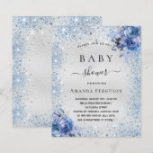 Baby shower zilverglitter floranje uitnodiging (Voorkant / Achterkant)