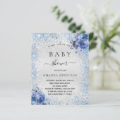 Baby shower zilverglitter floranje uitnodiging (Staand voorkant)