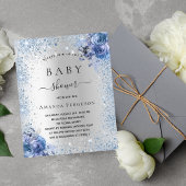 Baby shower zilverglitter floranje uitnodiging