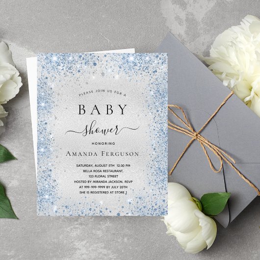 Baby shower zilverglitterblauw