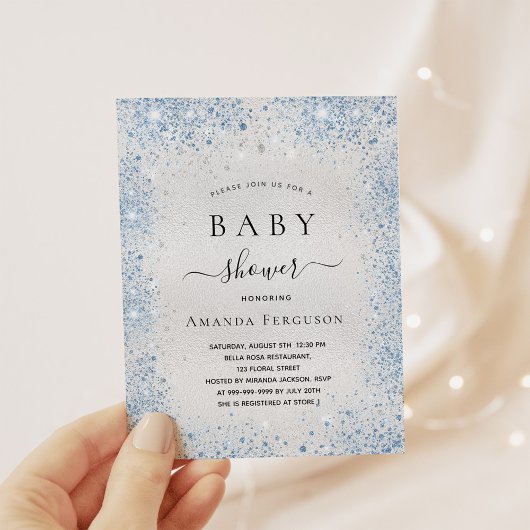 Baby shower zilverglitterblauw